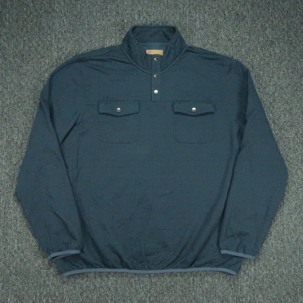 Onward Reserve Sweater Mens XL Blue Pullover Herringbone Fleece Snap Jumper